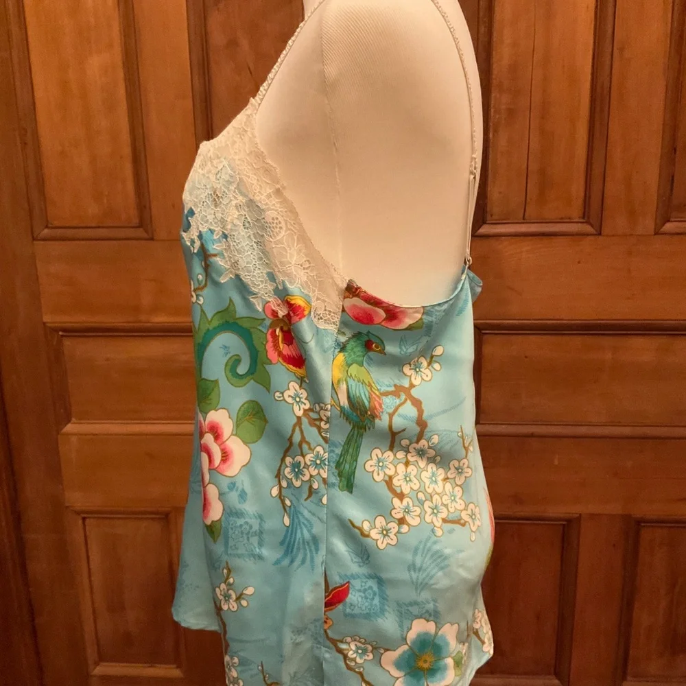 NATORI size M Light Blue Cherry Blossom satin cami / camisole top - Picture 2 of 9